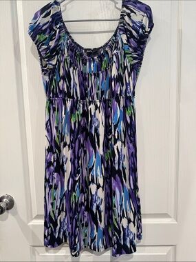 ALYX XL Purple Blue Abstract Print Empire Waist Stretch Dress